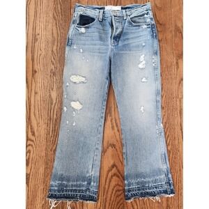 AYR Distressed Straight Jeans Womens 28 Blue Raw Hem Patch High Rise Denim NYC